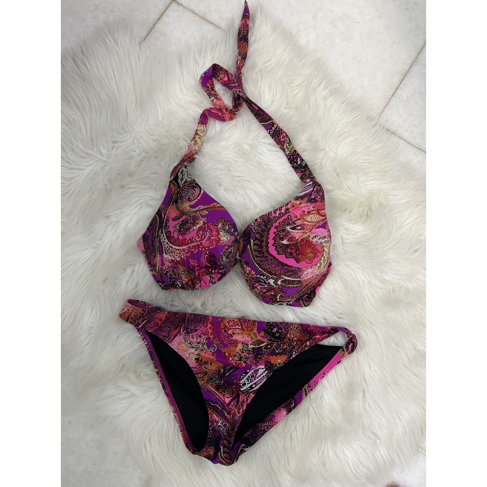Victoria's Secret Bright Floral Paisley Bikini Set Pink Purple M 34DD